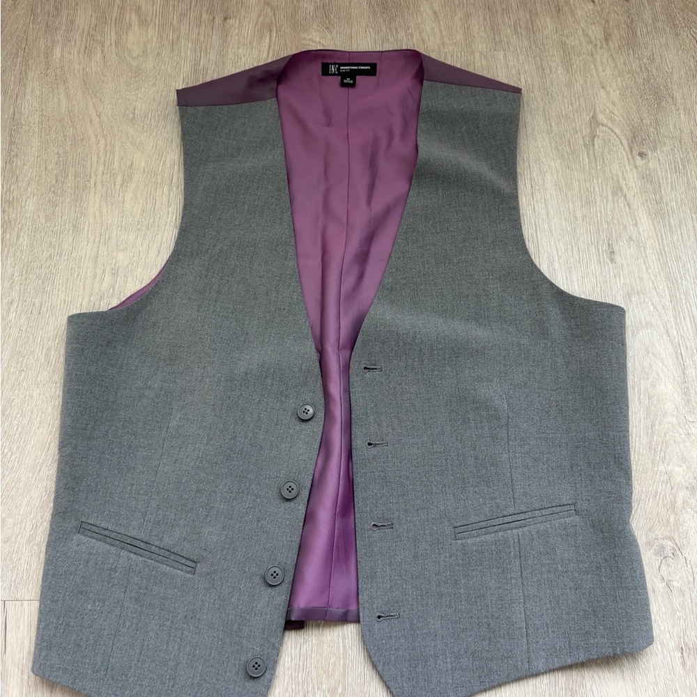 INC Slim Fit Gray Vest with Rich Purple Lining